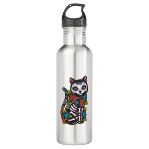 Cat Sugar Skull Mexico Calavera Dia De Los Muertos 710 Ml Water Bottle