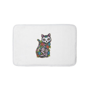Cat Sugar Skull Mexico Calavera Dia De Los Muertos Bath Mat