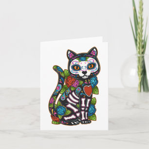 Cat Sugar Skull Mexico Calavera Dia De Los Muertos Card