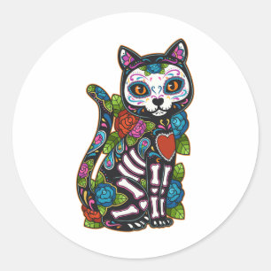 Cat Sugar Skull Mexico Calavera Dia De Los Muertos Classic Round Sticker