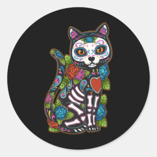 Cat Sugar Skull Mexico Calavera Dia De Los Muertos Classic Round Sticker
