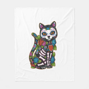 Cat Sugar Skull Mexico Calavera Dia De Los Muertos Fleece Blanket