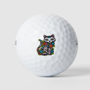 Cat Sugar Skull Mexico Calavera Dia De Los Muertos Golf Balls
