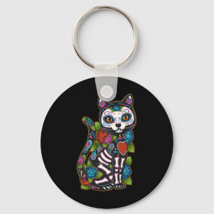 Cat Sugar Skull Mexico Calavera Dia De Los Muertos Key Ring