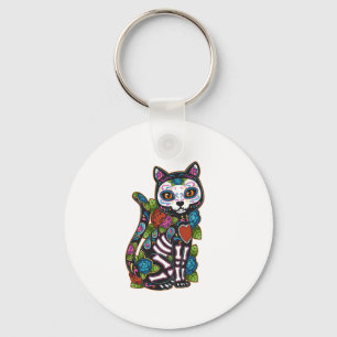 Cat Sugar Skull Mexico Calavera Dia De Los Muertos Key Ring