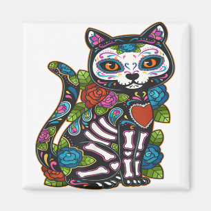 Cat Sugar Skull Mexico Calavera Dia De Los Muertos Magnet