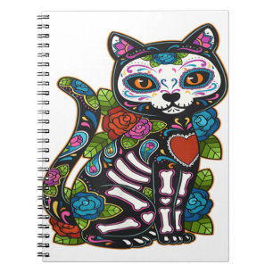Cat Sugar Skull Mexico Calavera Dia De Los Muertos Notebook