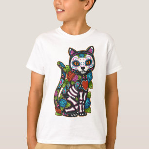 Cat Sugar Skull Mexico Calavera Dia De Los Muertos T-Shirt