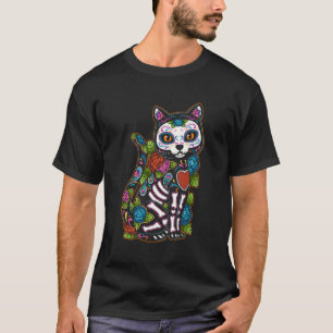 Cat Sugar Skull Mexico Calavera Dia De Los Muertos T-Shirt