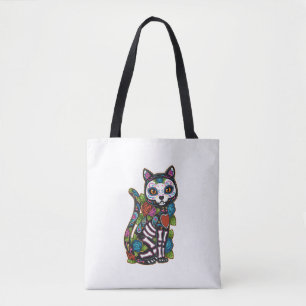 Cat Sugar Skull Mexico Calavera Dia De Los Muertos Tote Bag