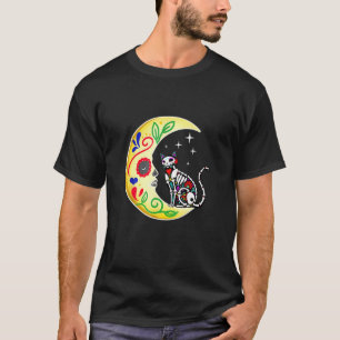 Cat Sugar Skull Mexico Calavera Moon Halloween T-Shirt