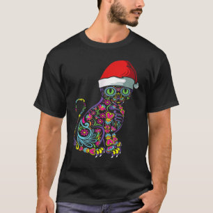Cat Sugar Skull Santa Hat Christmas Pet X Mas Owne T-Shirt