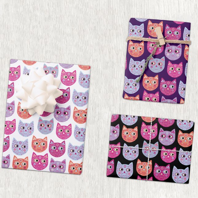 Cat Sugar Skull Wrapping Paper Sheet (Fun cat sugar skull Halloween gift wrap)