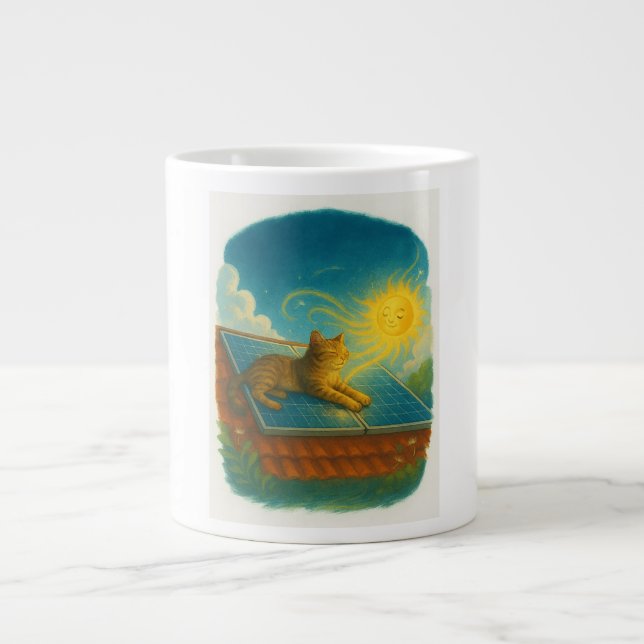 Cat, Sun, Solar Panel Large Coffee Mug (Front)