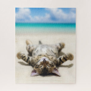 Cat Sunbathing at the Beach  Jigsaw Puzzle