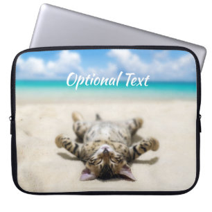 Cat Sunbathing at the Beach  Laptop Sleeve