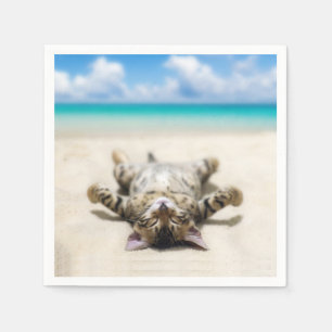 Cat Sunbathing at the Beach  Napkin