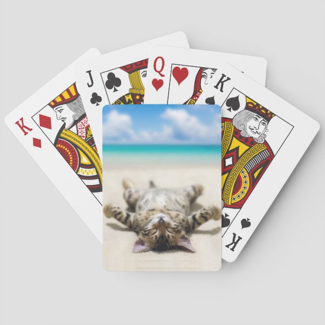 Cat Sunbathing at the Beach   Playing Cards (Back)