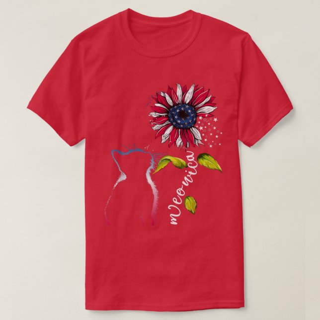 Cat Sunflower 4th Of July Meowica Merica USA Ameri T-Shirt (Design Front)