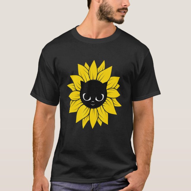 Cat Sunflower  black cat Sunflower  Cat T-Shirt (Front)