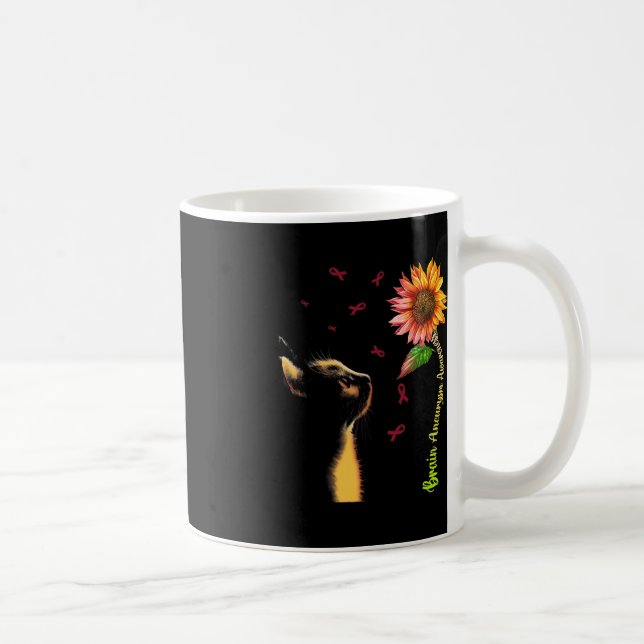 Cat Sunflower Brain Aneurysm Awareness  Coffee Mug (Right)