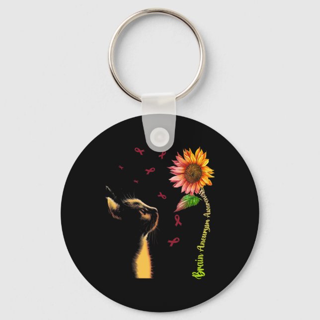Cat Sunflower Brain Aneurysm Awareness  Key Ring (Front)