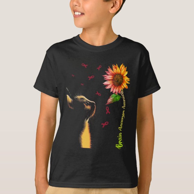 Cat Sunflower Brain Aneurysm Awareness  T-Shirt (Front)