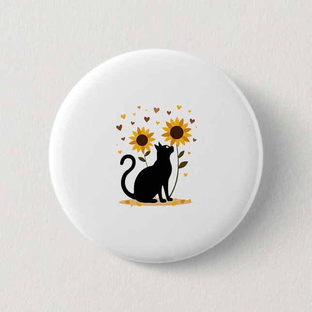 Cat Sunflower Christmas Tree Sun Flower Cat Lover  6 Cm Round Badge (Front)