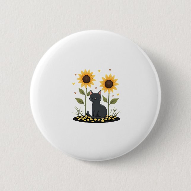 Cat Sunflower Christmas Tree Sun Flower Cat Lover  6 Cm Round Badge (Front)