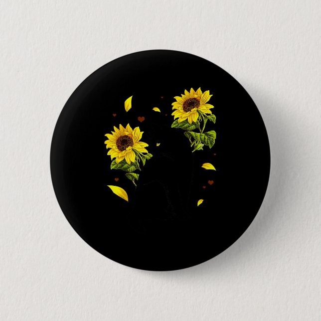 Cat Sunflower Christmas Tree Sun Flower Cat Lover  6 Cm Round Badge (Front)