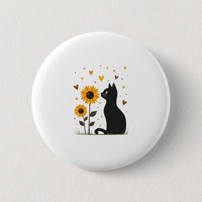 Cat Sunflower Christmas Tree Sun Flower Cat Lover  6 Cm Round Badge (Front)