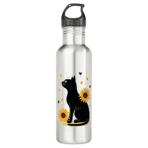 Cat Sunflower Christmas Tree Sun Flower Cat Lover 710 Ml Water Bottle