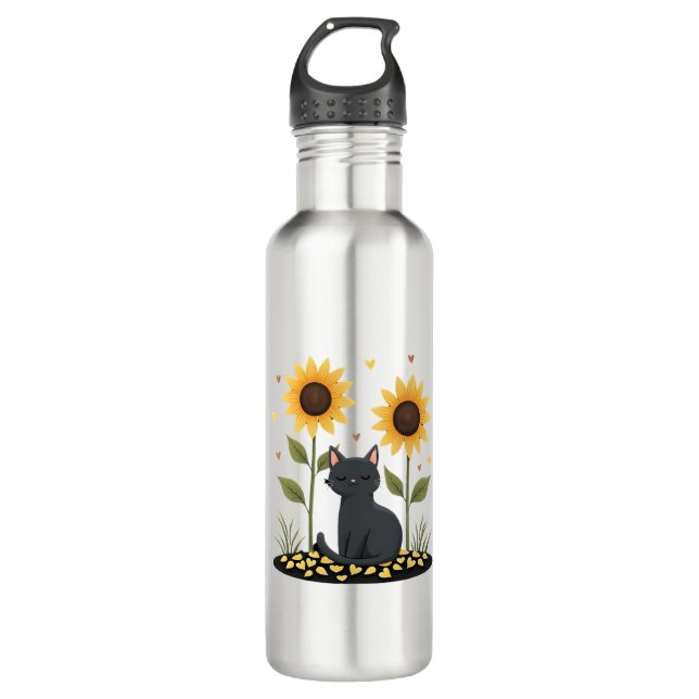 Cat Sunflower Christmas Tree Sun Flower Cat Lover  710 Ml Water Bottle (Front)