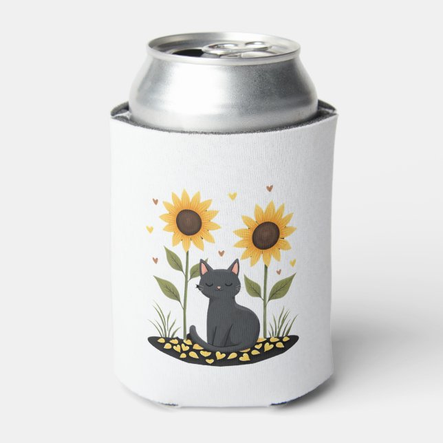 Cat Sunflower Christmas Tree Sun Flower Cat Lover  Can Cooler (Can Front)