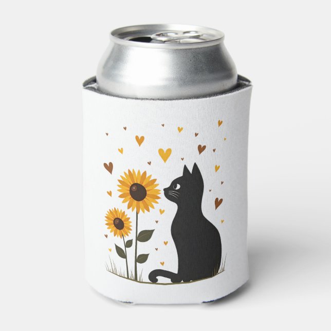 Cat Sunflower Christmas Tree Sun Flower Cat Lover  Can Cooler (Can Front)