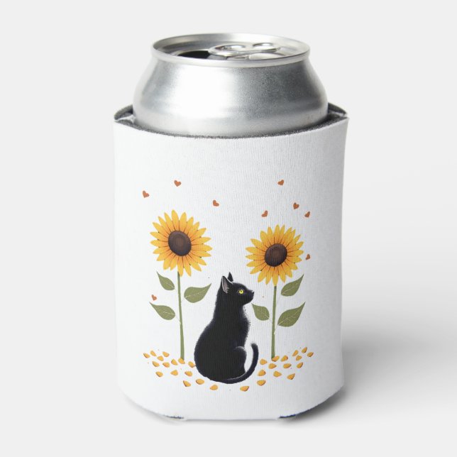 Cat Sunflower Christmas Tree Sun Flower Cat Lover  Can Cooler (Can Front)