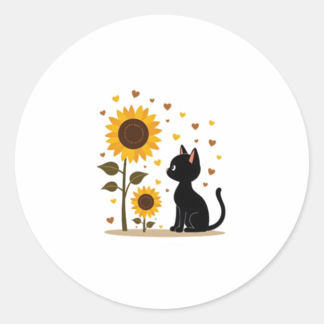 Cat Sunflower Christmas Tree Sun Flower Cat Lover  Classic Round Sticker (Front)