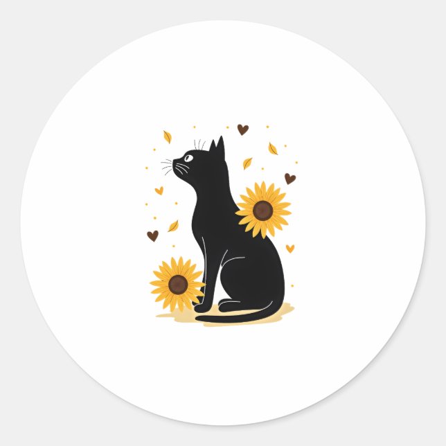 Cat Sunflower Christmas Tree Sun Flower Cat Lover  Classic Round Sticker (Front)