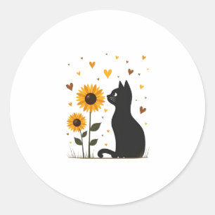 Cat Sunflower Christmas Tree Sun Flower Cat Lover  Classic Round Sticker
