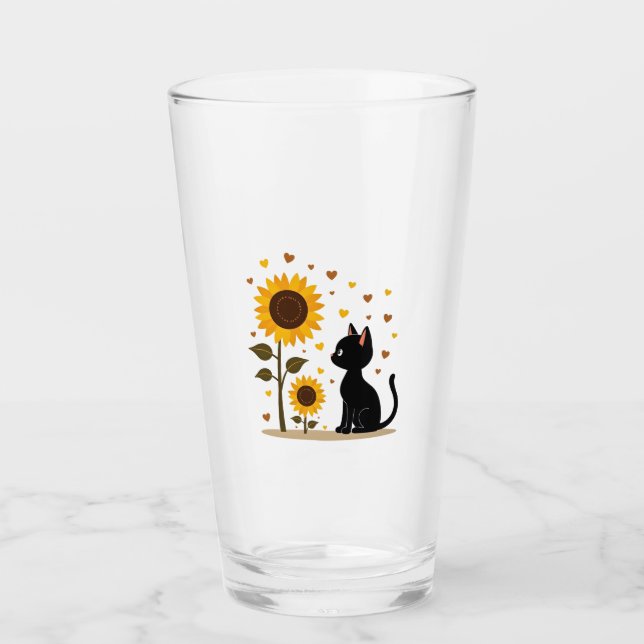 Cat Sunflower Christmas Tree Sun Flower Cat Lover  Glass (Front)