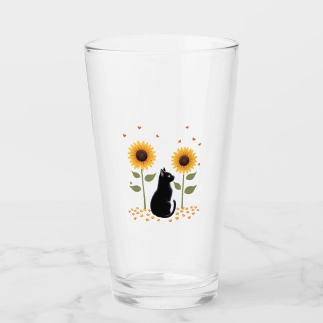 Cat Sunflower Christmas Tree Sun Flower Cat Lover  Glass (Front)