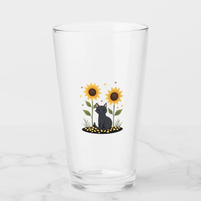 Cat Sunflower Christmas Tree Sun Flower Cat Lover  Glass (Front)