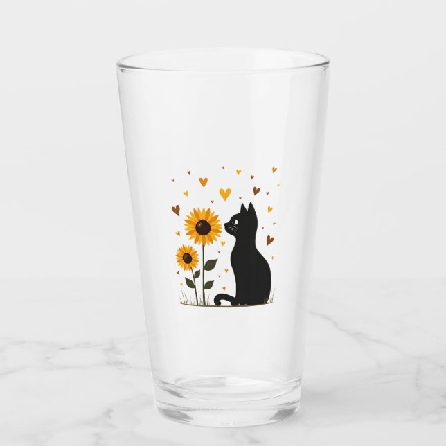 Cat Sunflower Christmas Tree Sun Flower Cat Lover  Glass (Front)