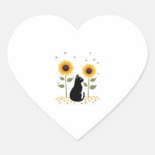 Cat Sunflower Christmas Tree Sun Flower Cat Lover  Heart Sticker