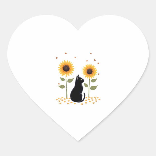 Cat Sunflower Christmas Tree Sun Flower Cat Lover  Heart Sticker (Front)