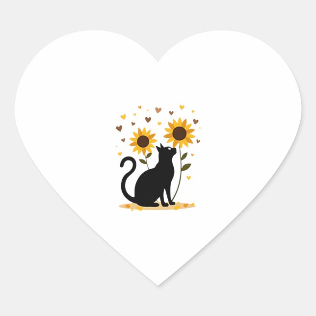 Cat Sunflower Christmas Tree Sun Flower Cat Lover  Heart Sticker (Front)
