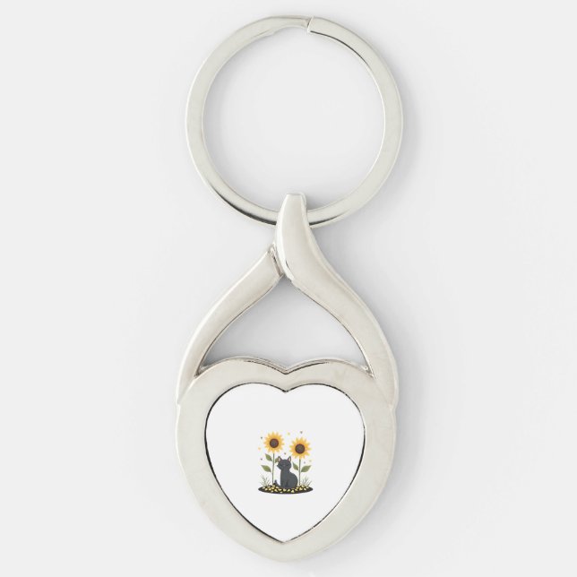 Cat Sunflower Christmas Tree Sun Flower Cat Lover  Key Ring (Front)