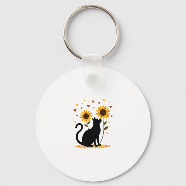 Cat Sunflower Christmas Tree Sun Flower Cat Lover  Key Ring (Front)