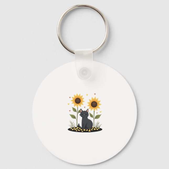 Cat Sunflower Christmas Tree Sun Flower Cat Lover  Key Ring (Front)