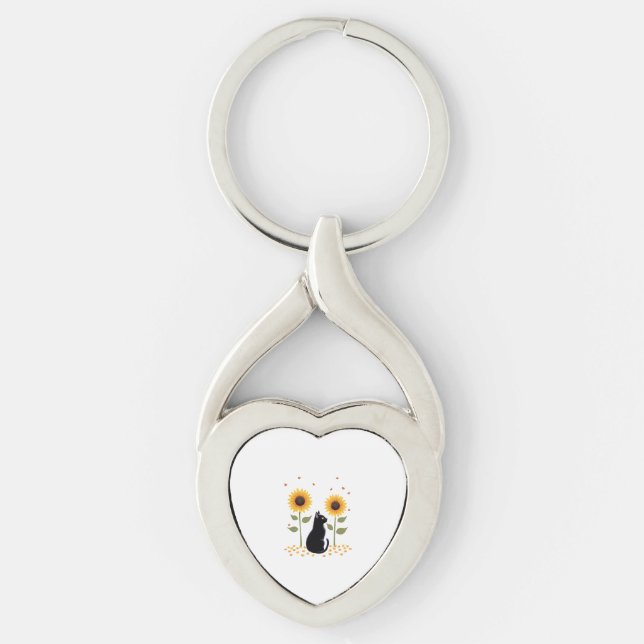 Cat Sunflower Christmas Tree Sun Flower Cat Lover  Key Ring (Front)